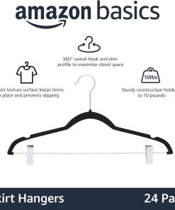 Alternative view of Amazon Basics Velvet Non-Slip Skirt Clothes Hangers with Clips. 360 Degree Rotatable Hook. Organize Pants and Skirts. Black/Silver. 24-Pack