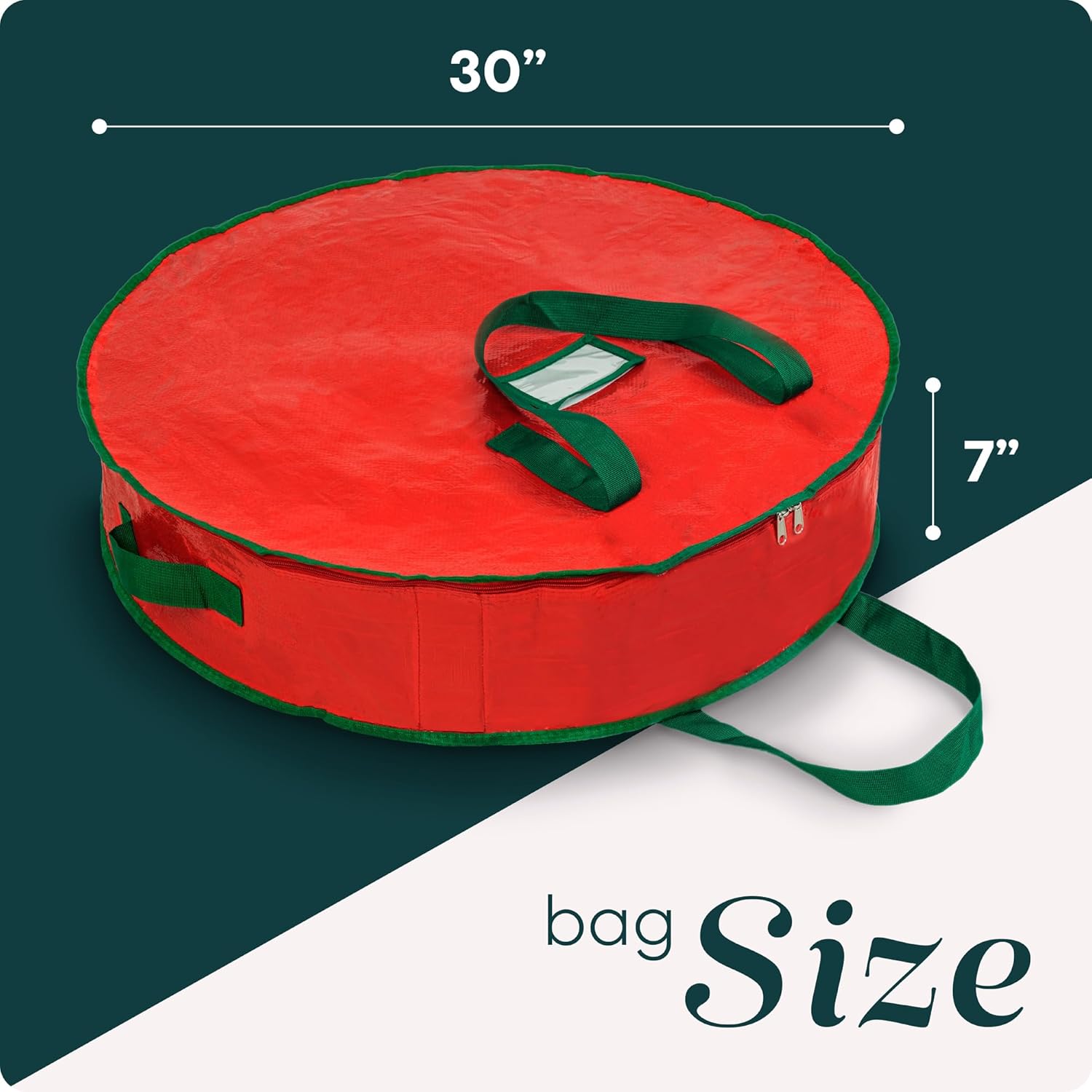 Handy Laundry Christmas Wreath Storage Container 30 Inch Durable Tarp Storage Bag with Zipper & Reinforced Handles. Holiday Dcor Organizer for Wreaths. Garlands & Seasonal Decorations. Green - Image 5