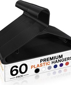 HOUSE DAY Black Plastic Hangers 60 Pack. Clothes Hangers with Non Slip Hooks. Durable & Space Saving Coat Hanger. Light-Weight Clothing Hanger. Perfect Closet Organizer for Everyday Use