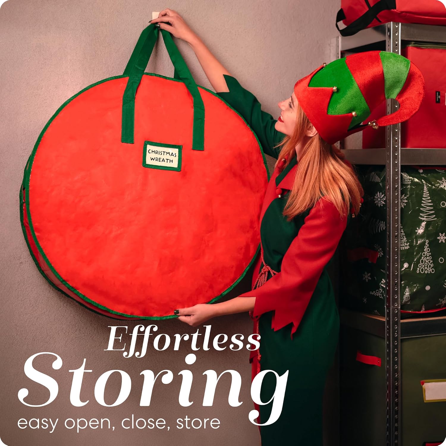 Handy Laundry Christmas Wreath Storage Container 30 Inch Durable Tarp Storage Bag with Zipper & Reinforced Handles. Holiday Dcor Organizer for Wreaths. Garlands & Seasonal Decorations. Green - Image 8