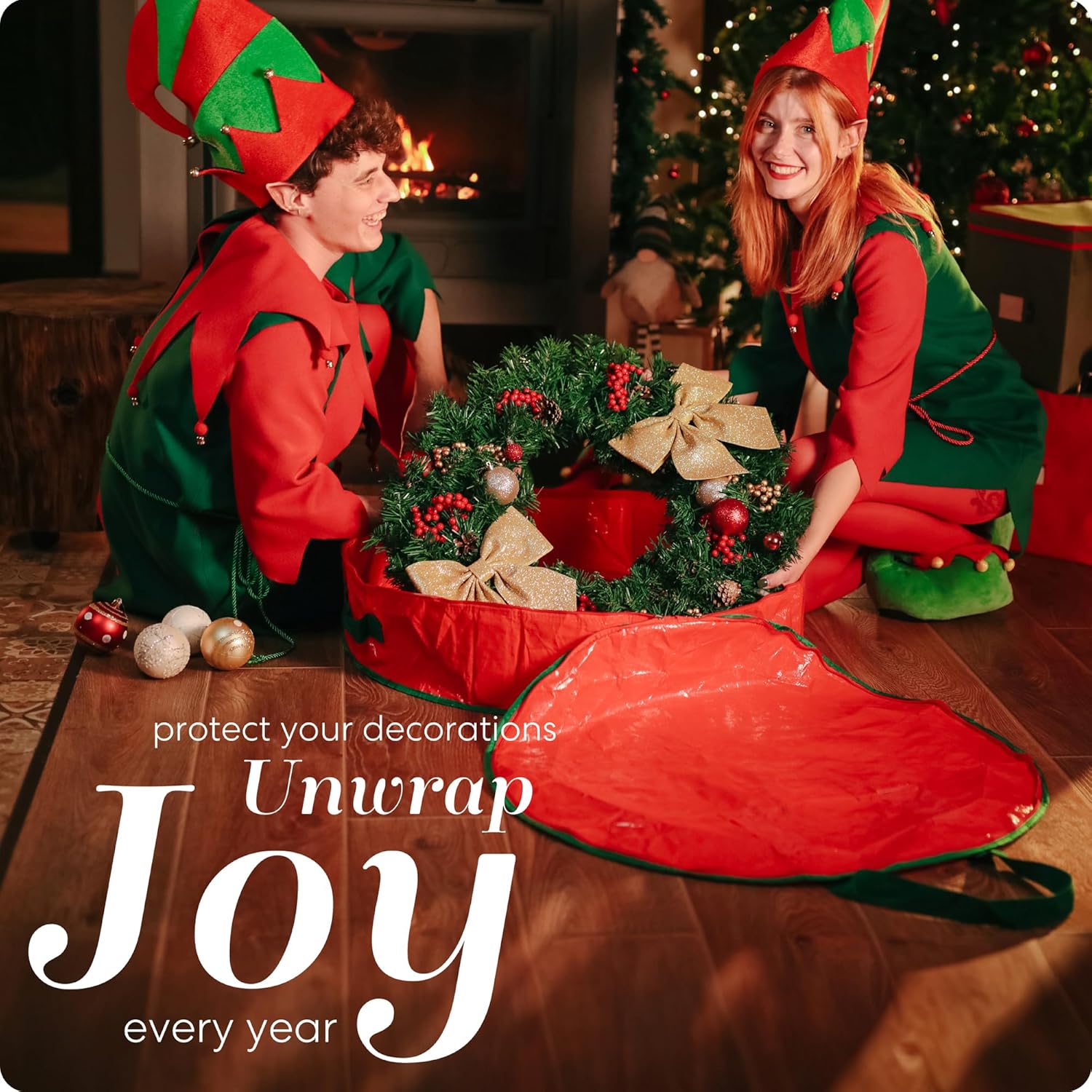 Handy Laundry Christmas Wreath Storage Container 30 Inch Durable Tarp Storage Bag with Zipper & Reinforced Handles. Holiday Dcor Organizer for Wreaths. Garlands & Seasonal Decorations. Green - Image 3