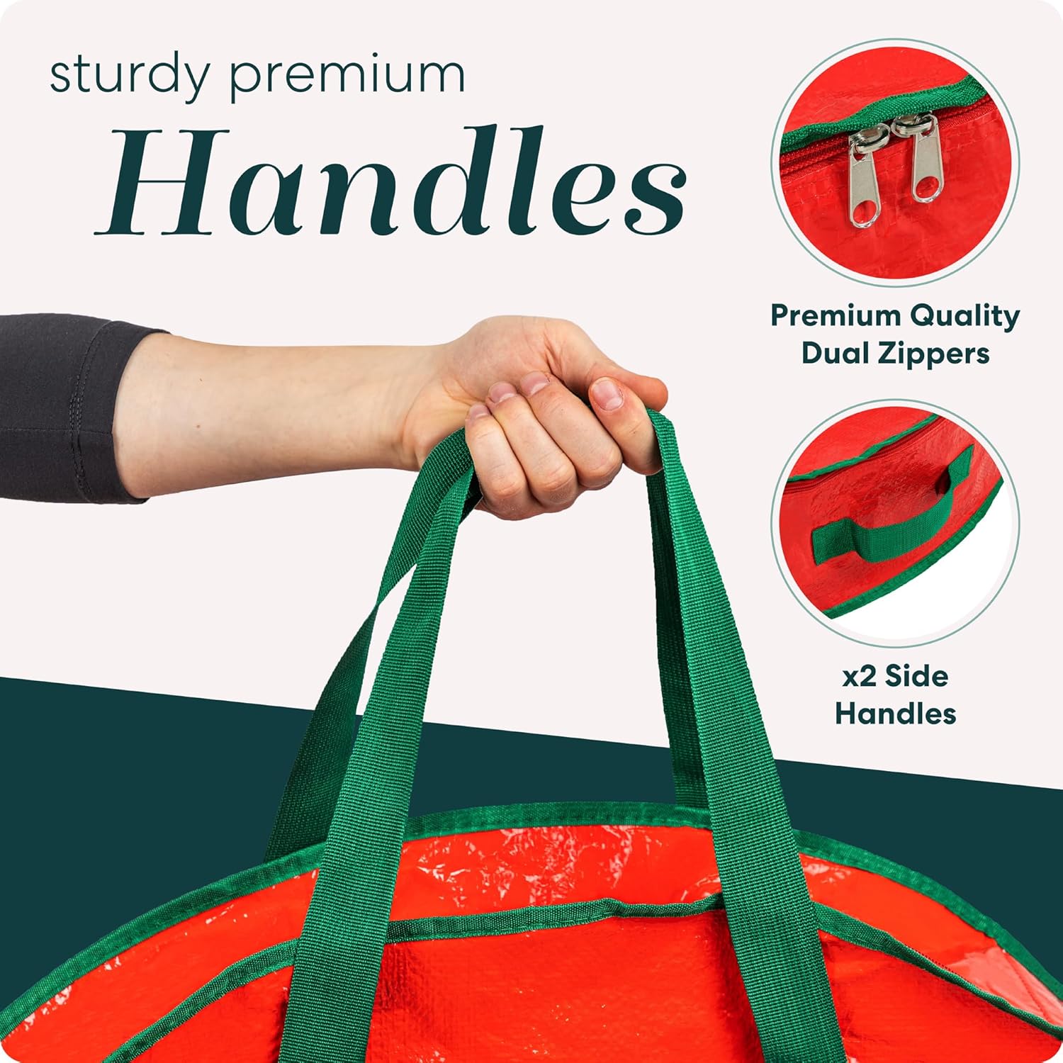 Handy Laundry Christmas Wreath Storage Container 30 Inch Durable Tarp Storage Bag with Zipper & Reinforced Handles. Holiday Dcor Organizer for Wreaths. Garlands & Seasonal Decorations. Green - Image 6